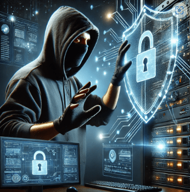 hacker being thwarted by cybersecurity