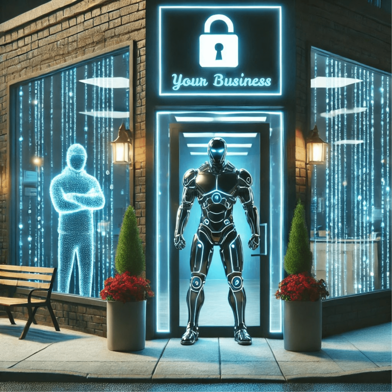 A cyber guard stands at the door of your business, protecting your confidential data.